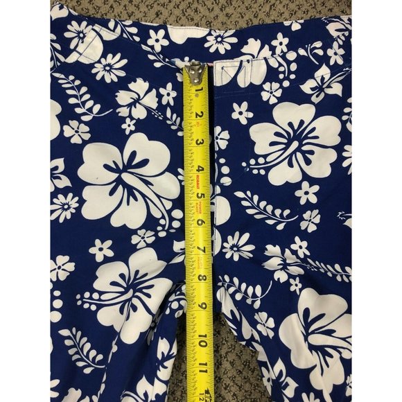 Outlook Womens Pants 1 Blue Floral Hawaiian Crop Capri Cargo Pockets Tie Hem - Picture 7 of 12